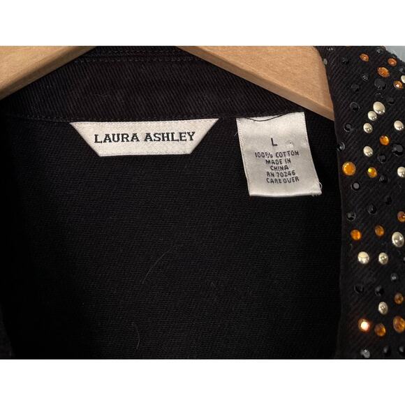 Laura Ashley Womens Size Large Black Embellished Denim Jacket Mobwife Glam Biker - Picture 5 of 10